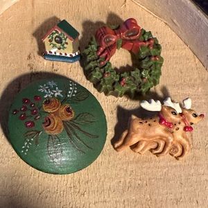 Vintage hand painted pins. Group of 4
